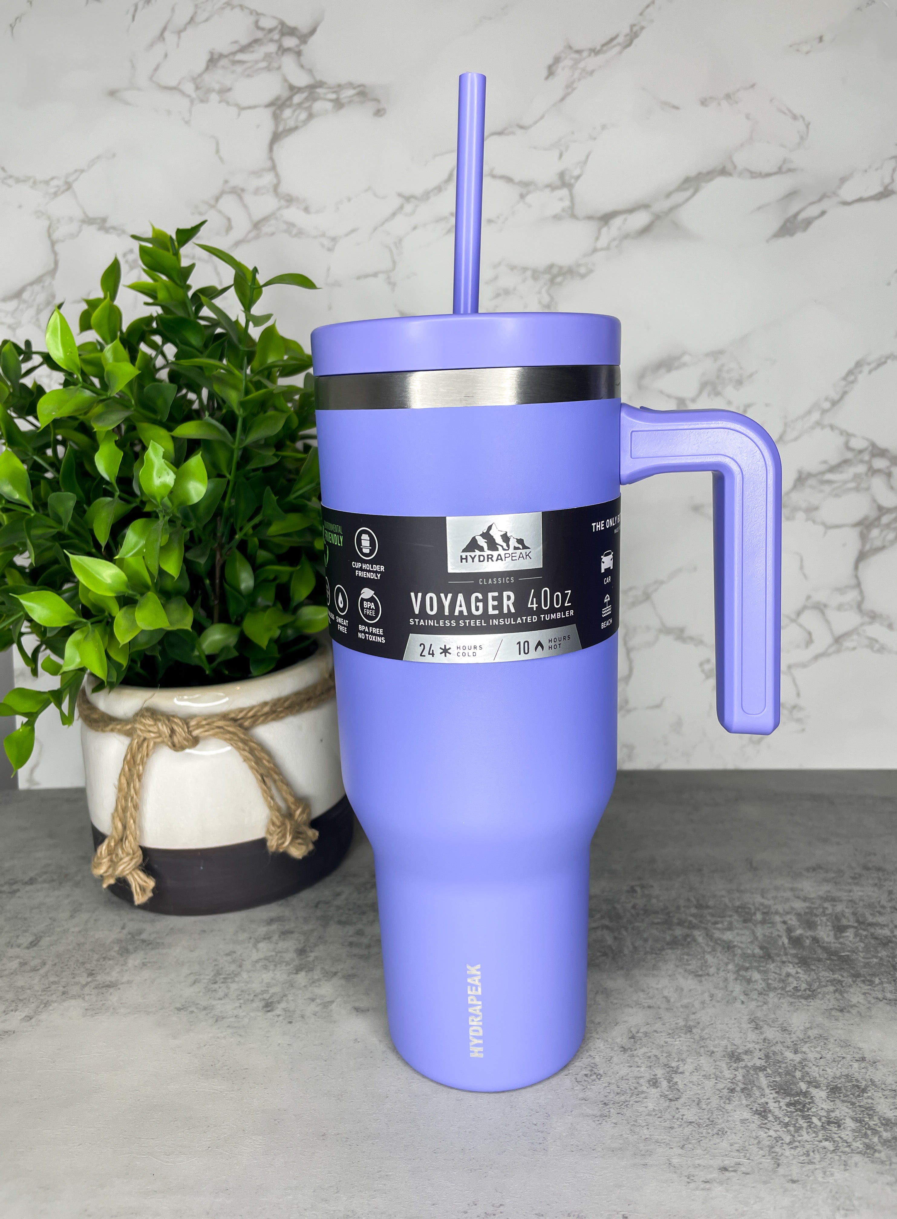 Hydrapeak Voyager 40oz Tumbler with Handle and Straw Digital Lavender